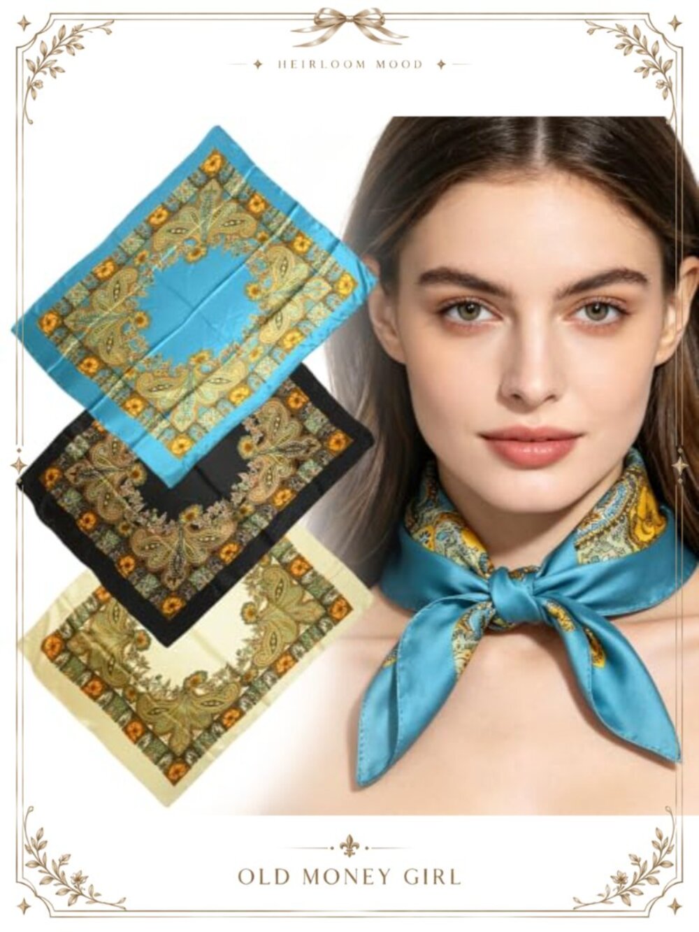 3-Piece Large Square Satin Scarves Soft Silk-Like 35x35in Women